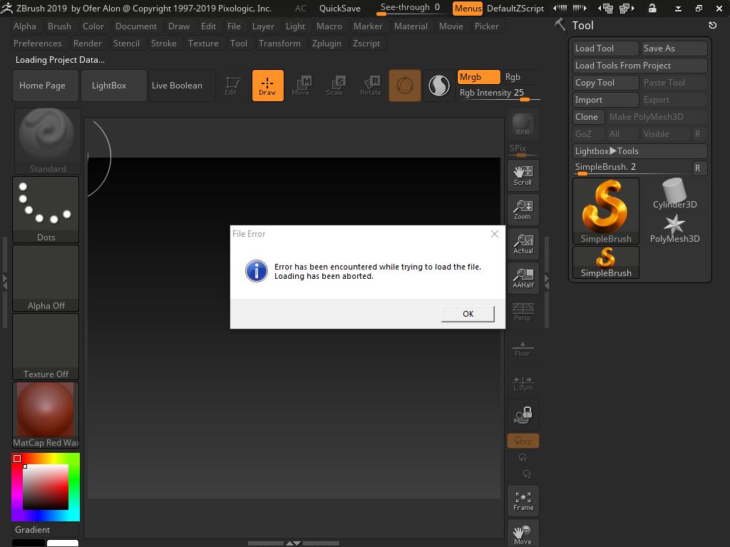 error opening zbrush file