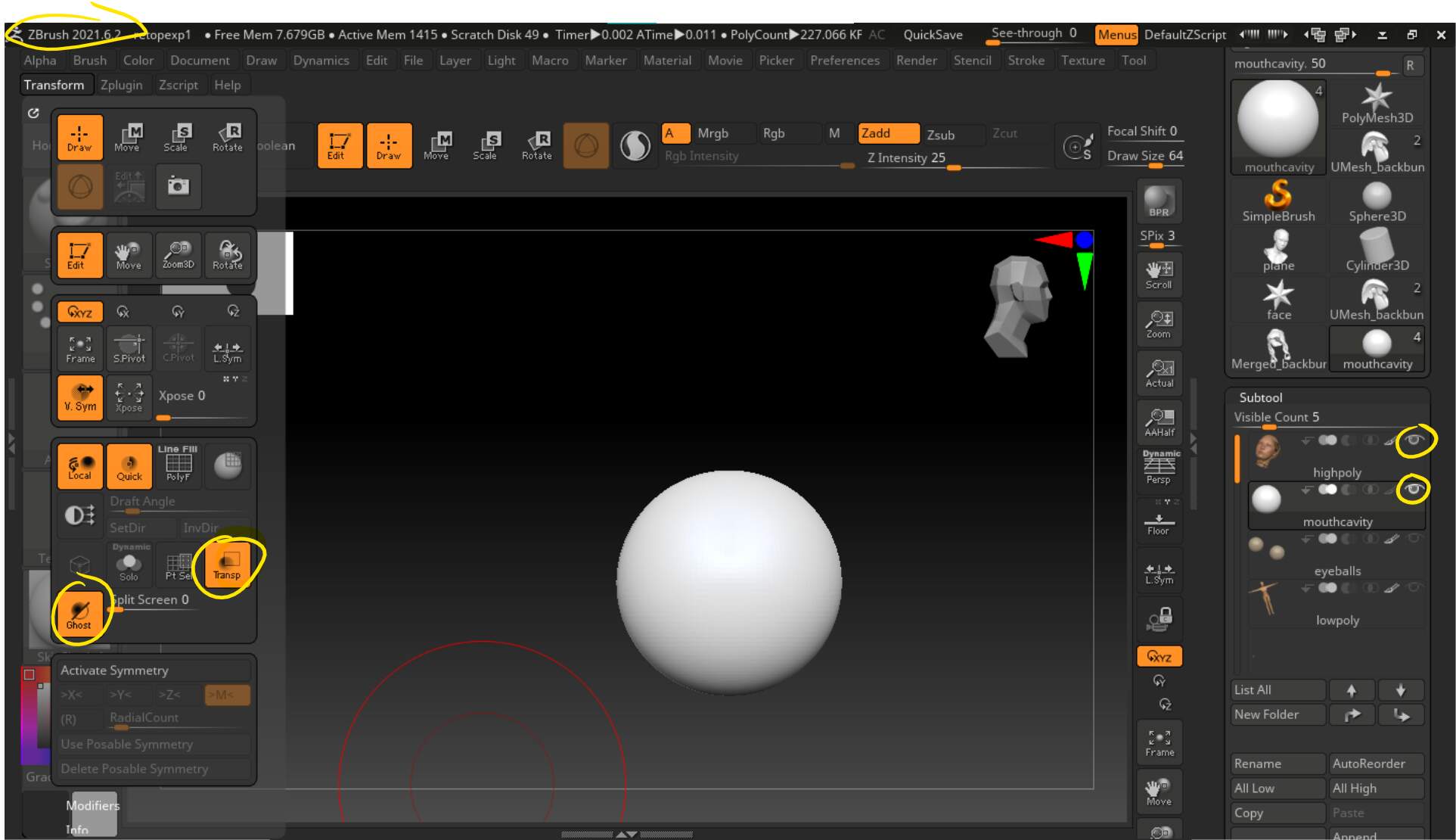 turn off ghost transparency in zbrush