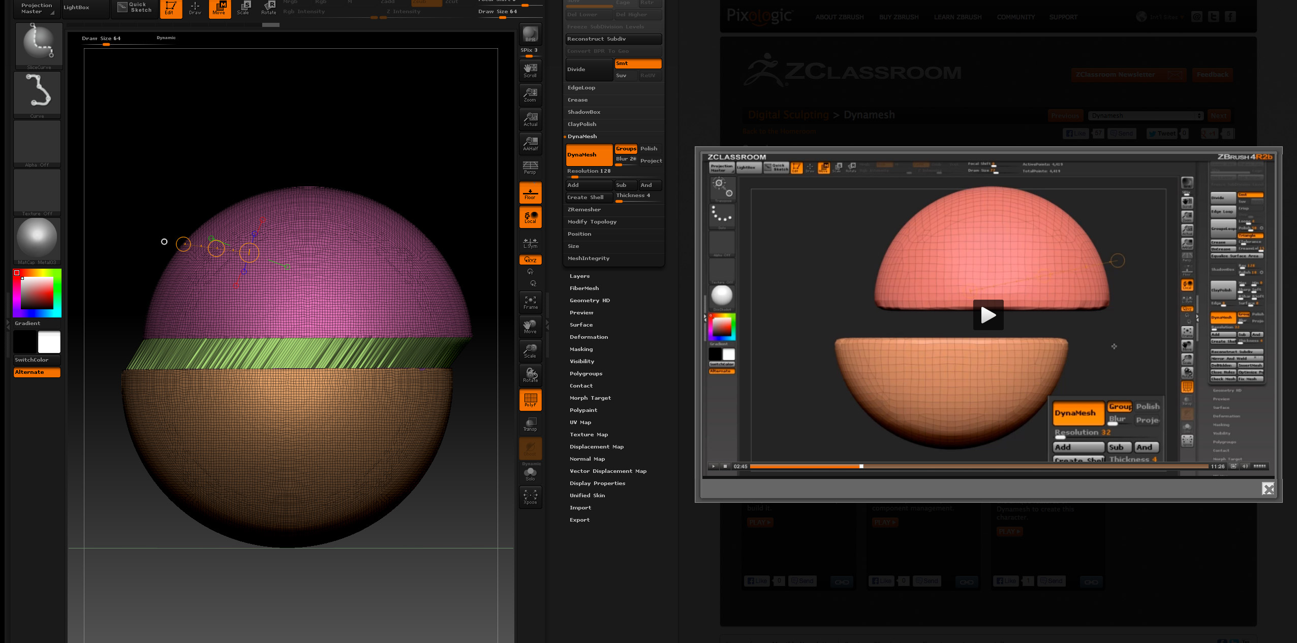 ask zbrush how to cut an object in half