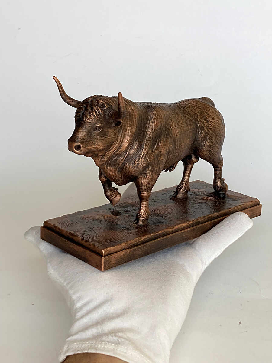 Bull Sculpture in Black & Gold Metallic