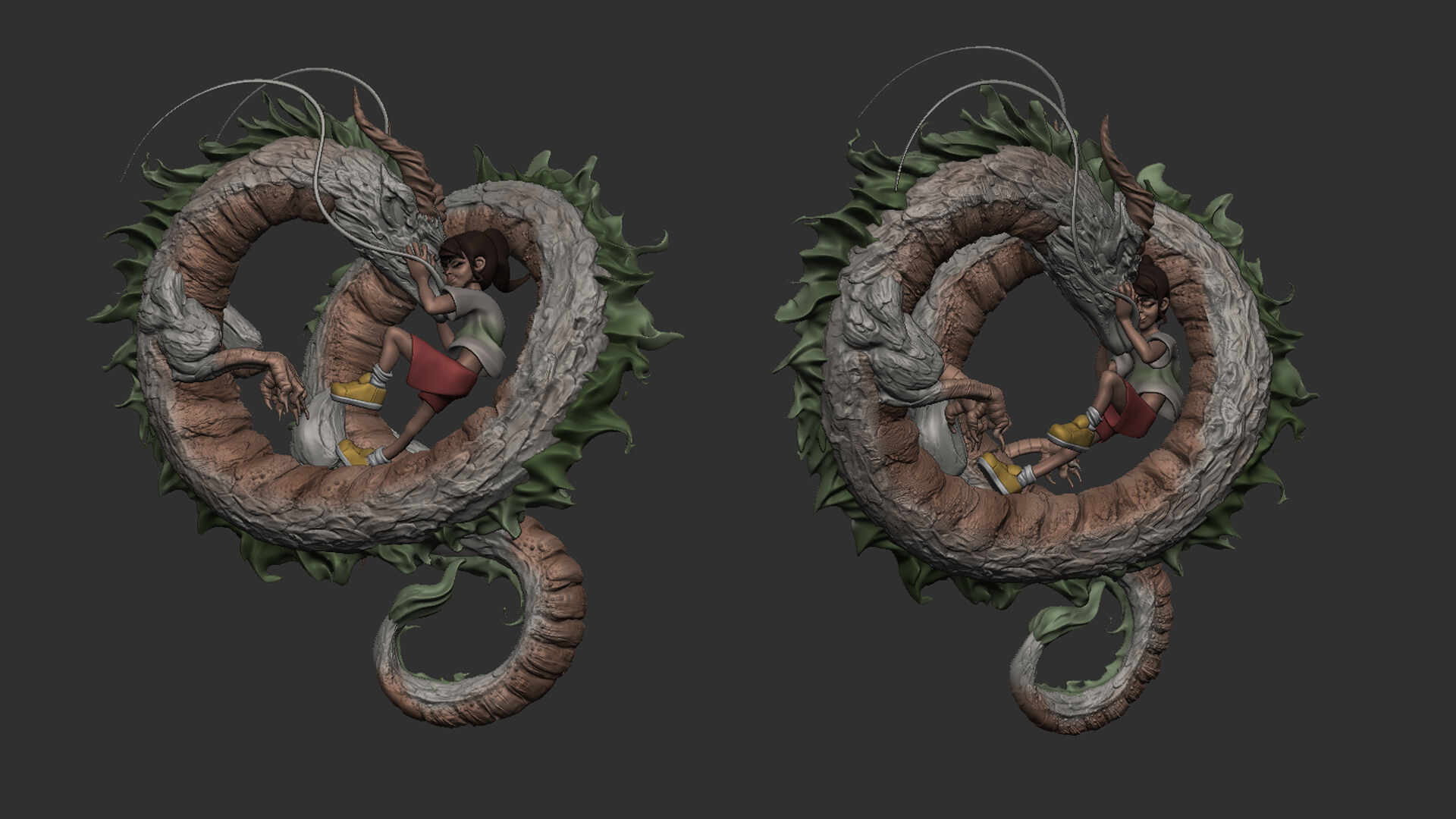 Chihiro and Haku Sketch - ZBrushCentral, image size:1920x1080