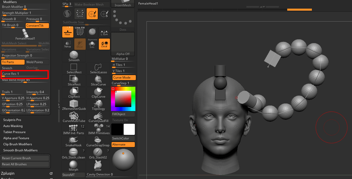 how to change zbrush curve points