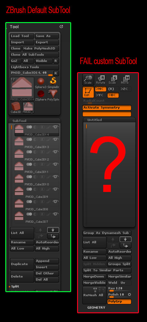 customizing zbrush subtool menu