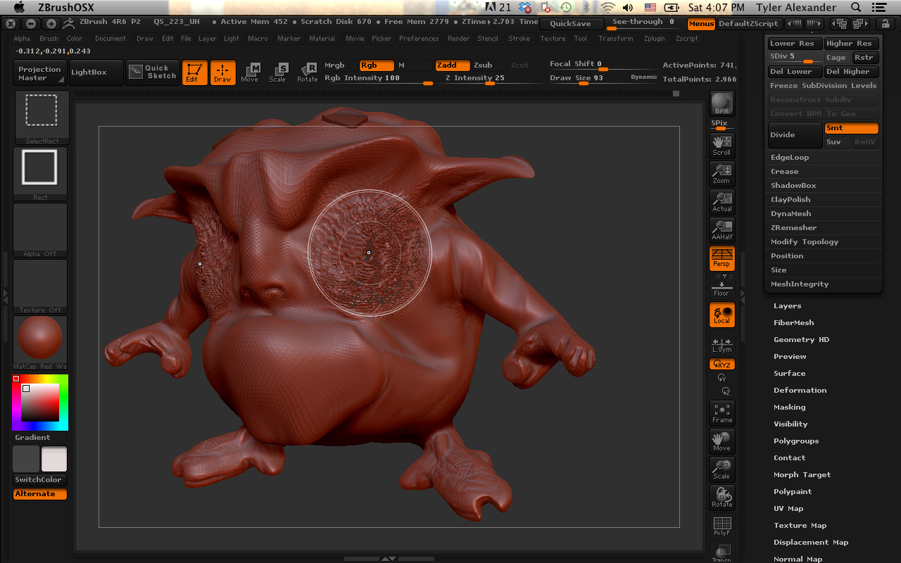 smooth in zbrush isnt smothing well set to 100 intensity
