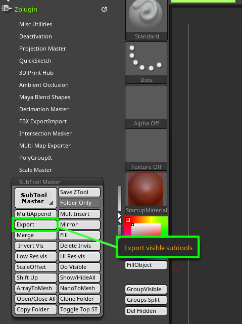 select multiple subtools zbrush