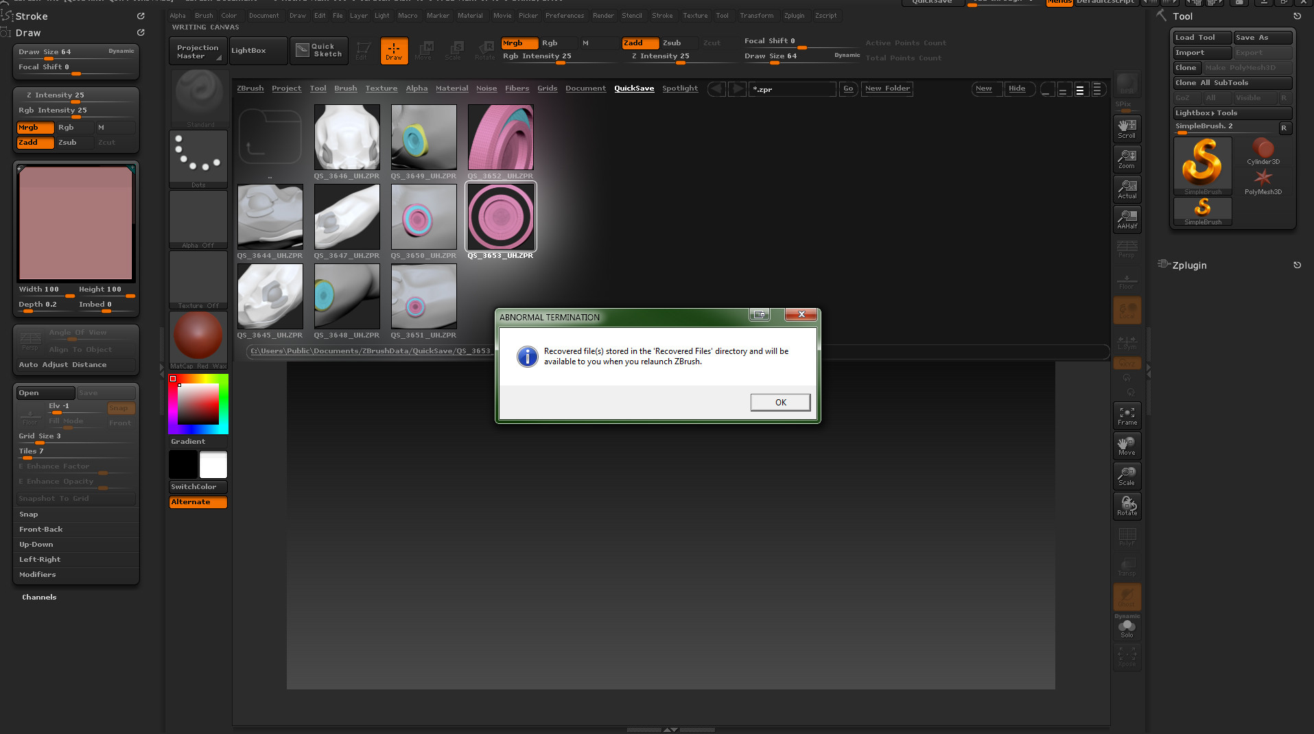 zbrush 2018 abnormal termination