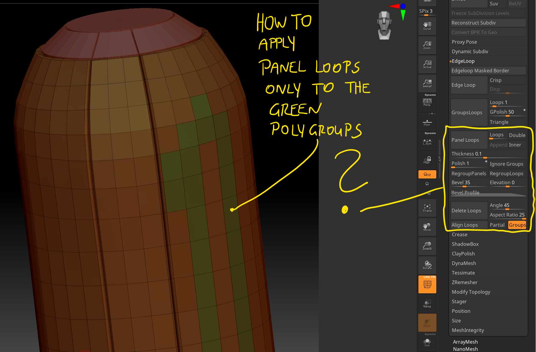 How To Apply Panel Loops tospecific Polygroups? ZBrushCentral
