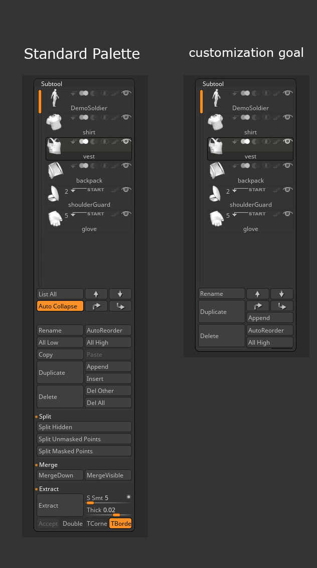 Subtool Palette