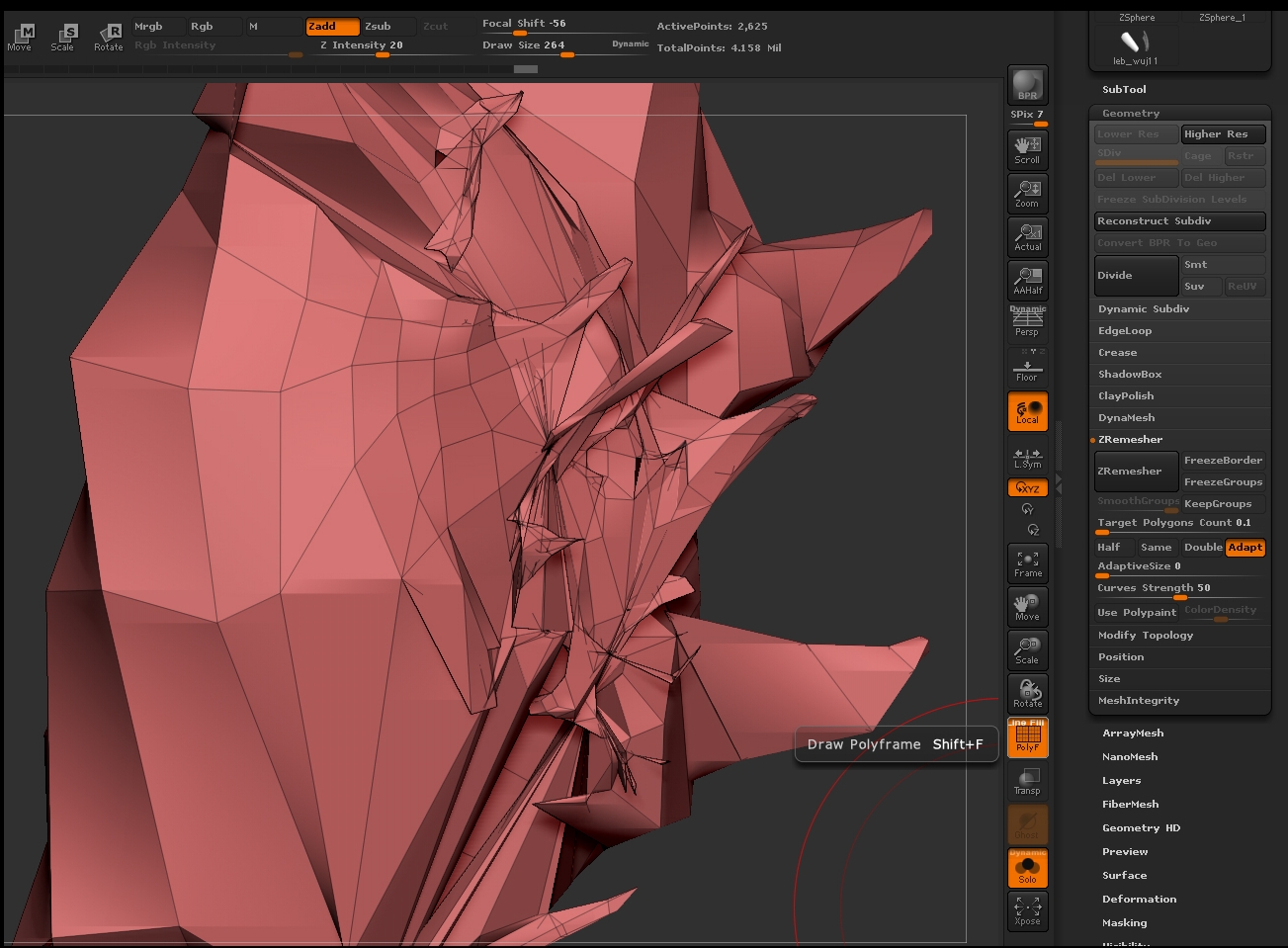 how to lower polycount in zbrush