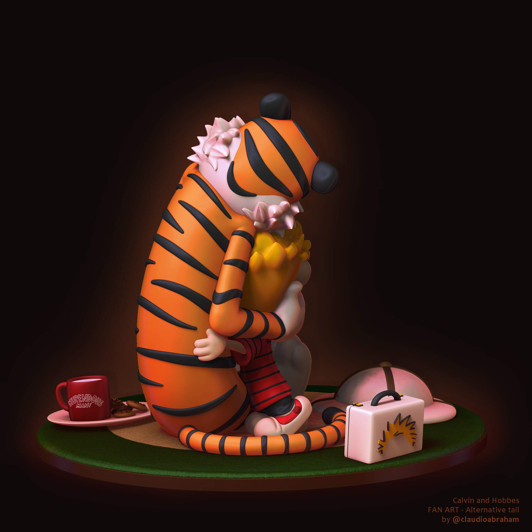 Calvin and Hobbes Diorama - 191f - Soulbonding Render - Tail 2 - Color - Back - Signed