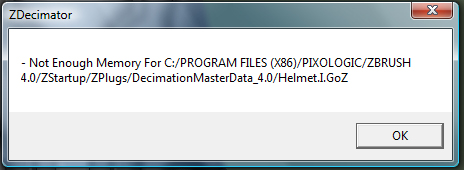 not enough memory for decimation zbrush
