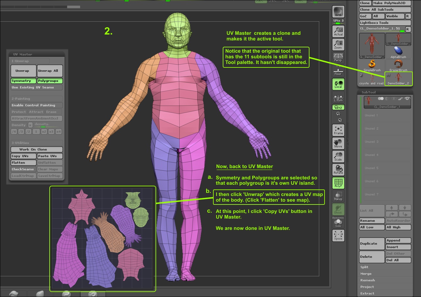 view uv map in zbrush