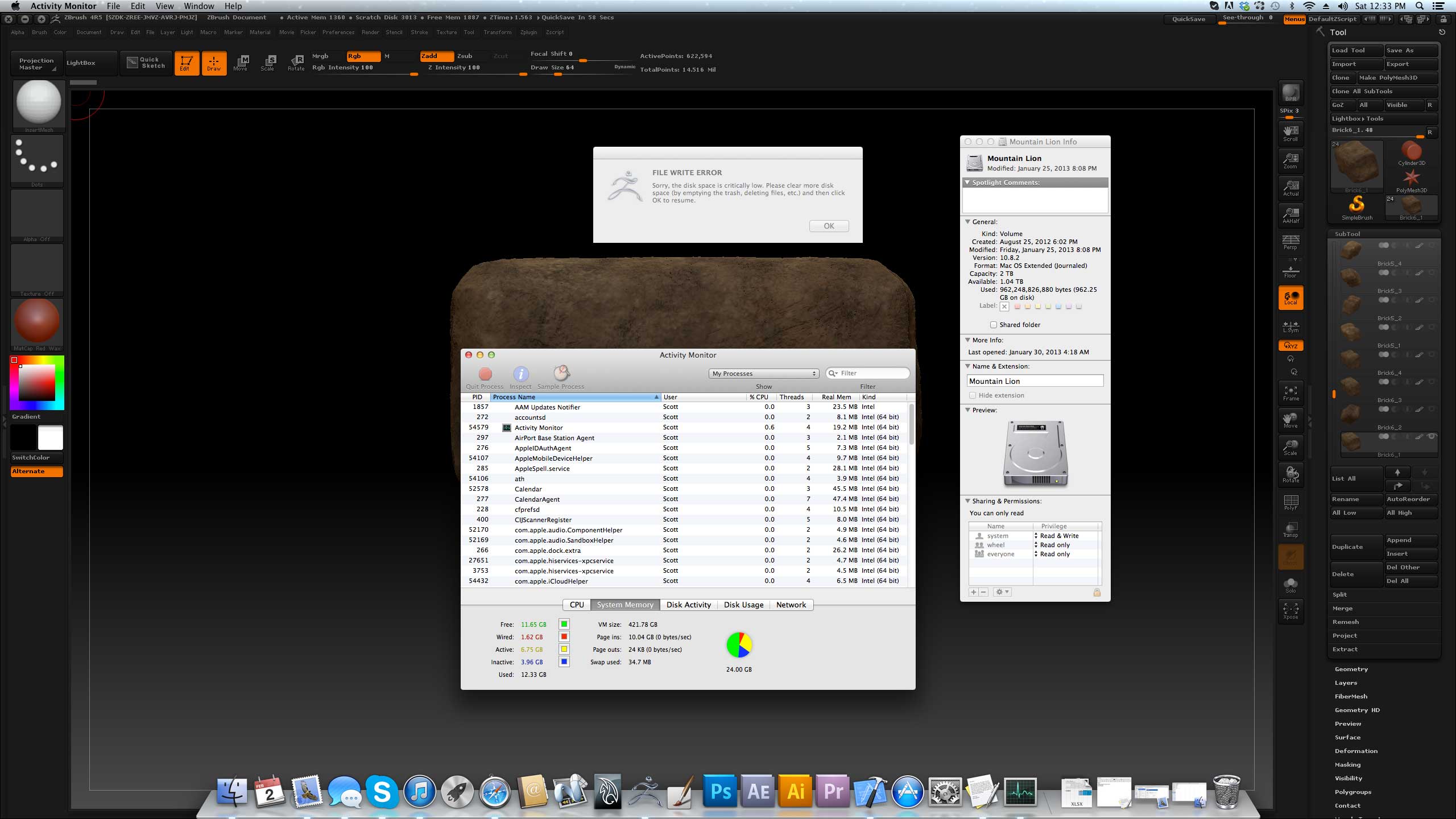  still not working file write error even though there is plenty of