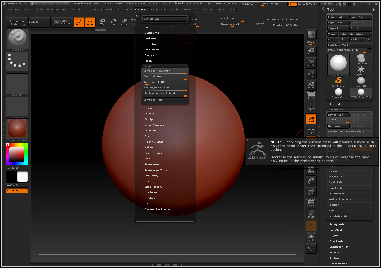 increase polygoncount zbrush